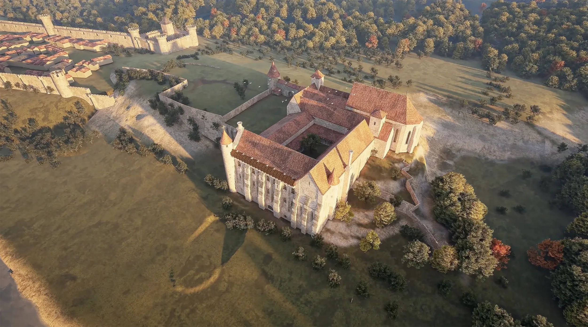 Vue aérienne en drone de l'abbaye de Château Landon
