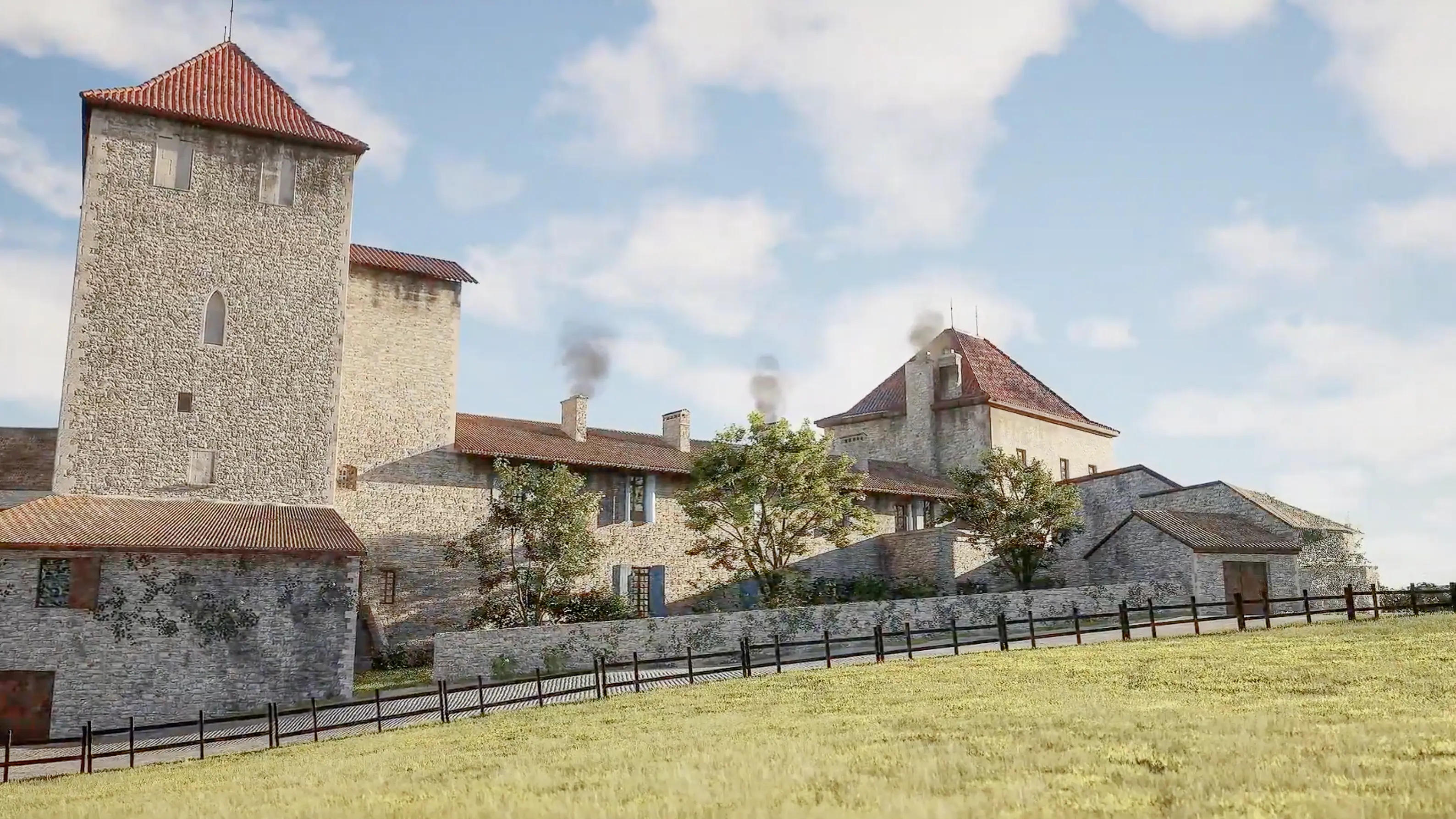 vue des murailles de l'abbaye d'Ambronay